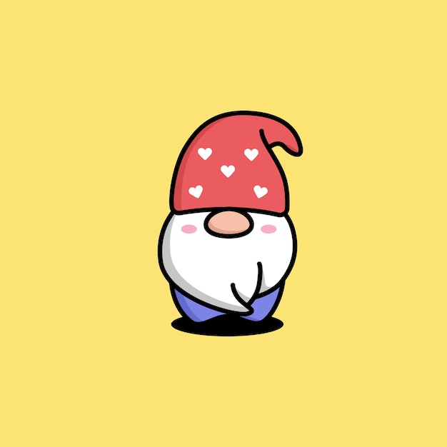 Cute kawaii gnome use love pattern hat illustration