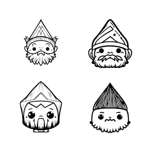 cute kawaii Gnomes head collection set hand drawn illustration