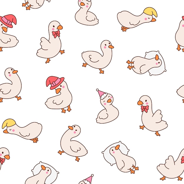 cute kawaii goose seamless pattern