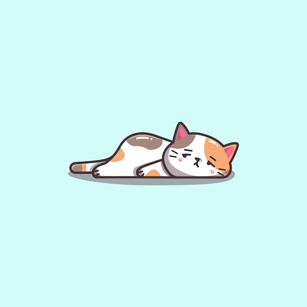 Cute Kawaii Hand Drawn Doddle Lazy and Bored Cat Mascot