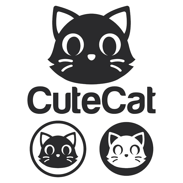 かわいいかわいい頭子猫猫マスコット漫画ロゴ デザイン アイコン イラストペット ショップ製品ラベル チーム バッジ ラベルのようなビジネス会社ブランドのすべてのカテゴリの文字ベクトル アート