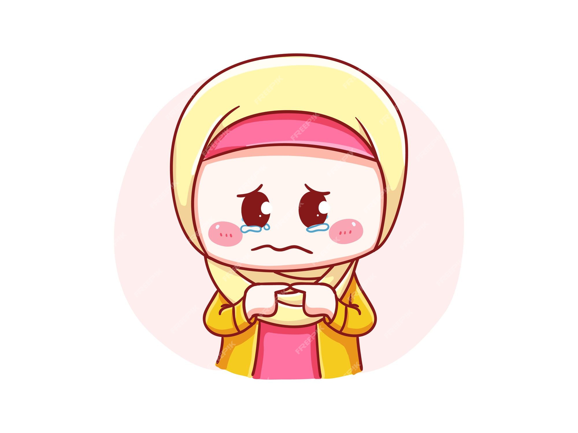 Premium Vector  Cute and kawaii hijab girl crying and feel guilty