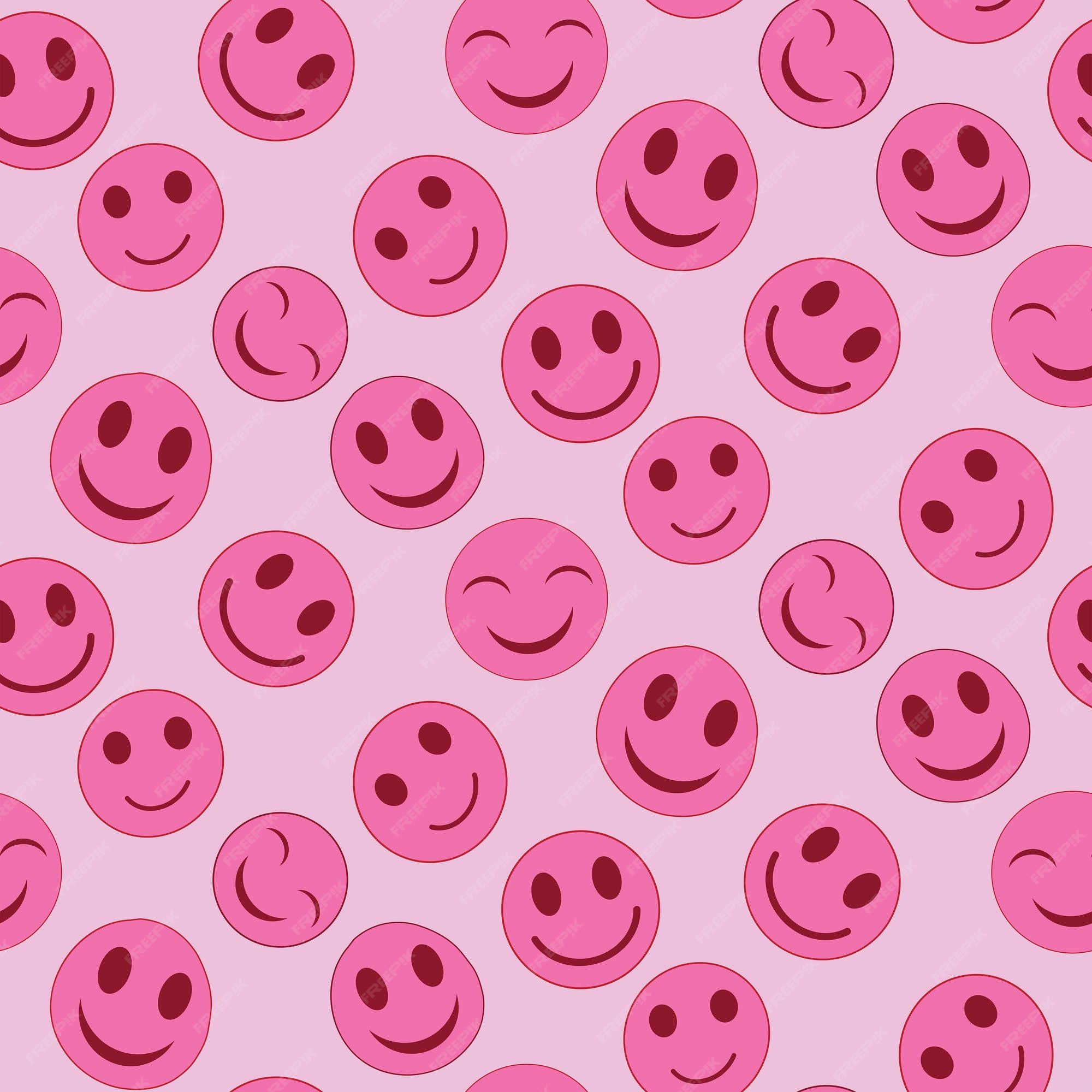 Premium Vector | Cute kawaii hot pink happy faces seamless pattern on dusty pink  background.