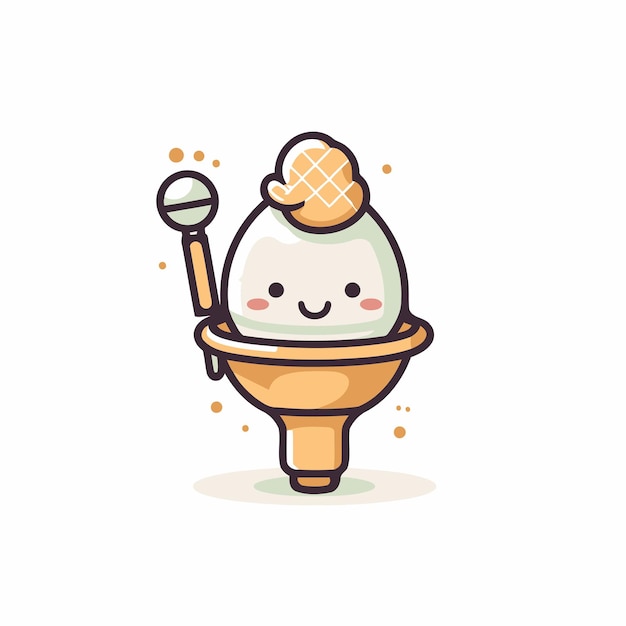 Cute kawaii ice cream in the bowl Vector illustration