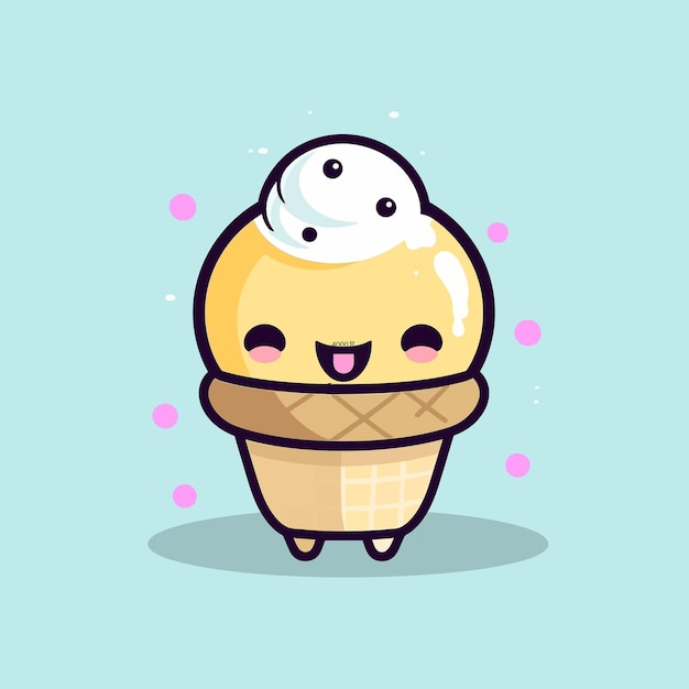 Cute kawaii ice cream chibi mascot vector cartoon style