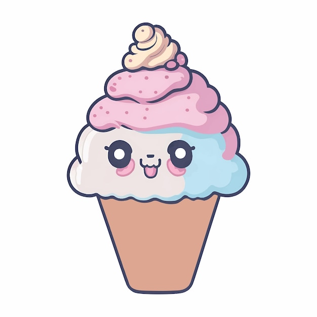 벡터 귀여운 카와이 아이스크림 콘 캐릭터 아이스크림 로고 아이스크림 얼굴 아이콘