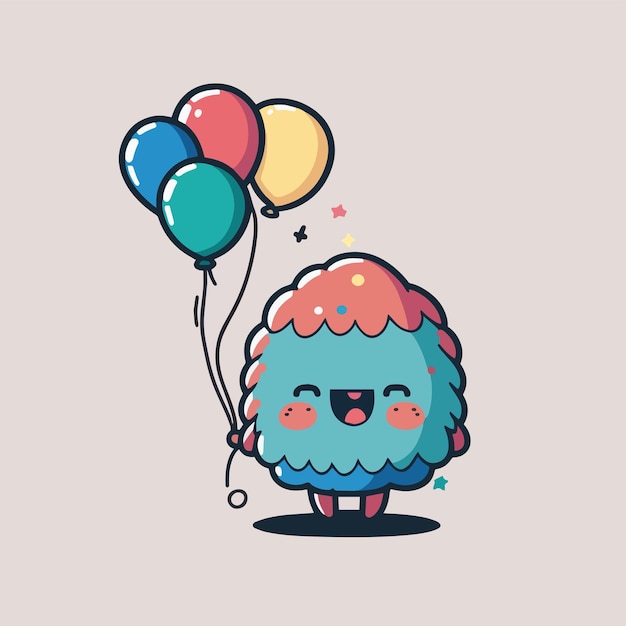 A cute kawaii kawaii character holding a bunch of balloons.