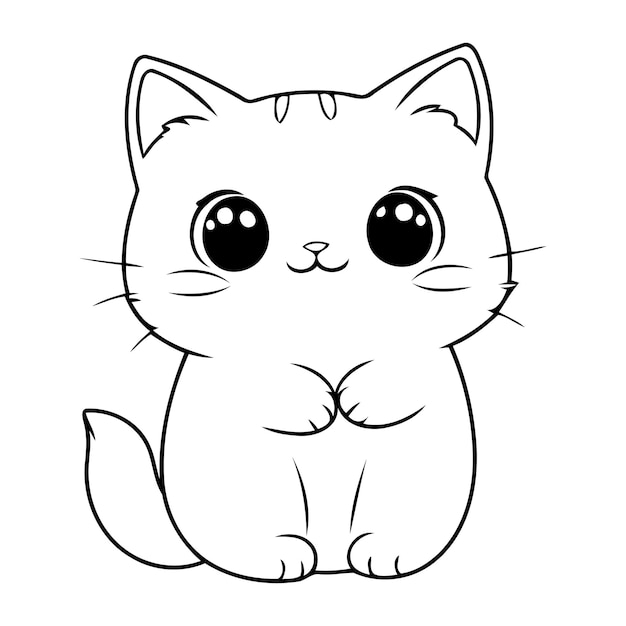 Cute Kawaii Kitten Coloring page for Kids Playful Cat Illustration