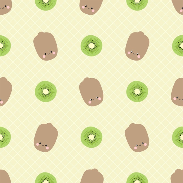 Cute kawaii kiwi fruit seamless pattern