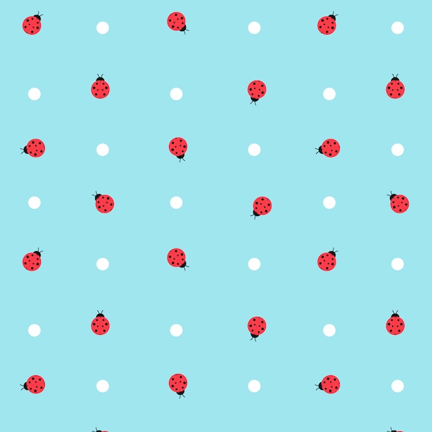 Cute kawaii lady bugs transparent seamless pattern