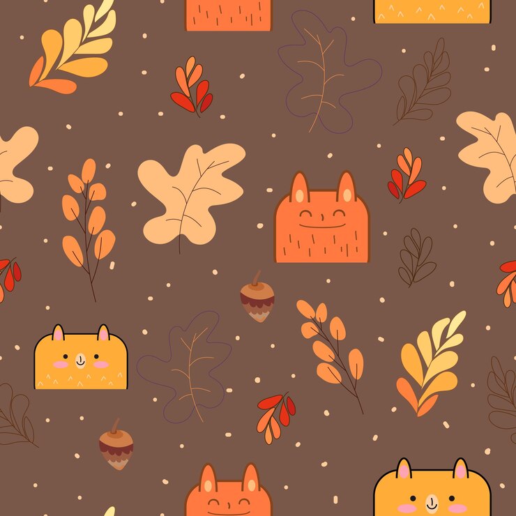 Vector cute kawaii and leaf seamless pattern design pattern for print textile fabric wrapping paper