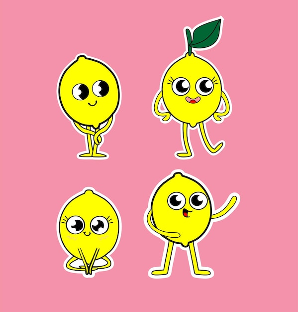 cute kawaii lemon fruit characters stickers design