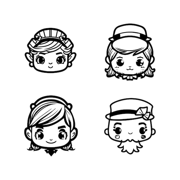 cute kawaii leprechaun head collection set hand drawn illustration