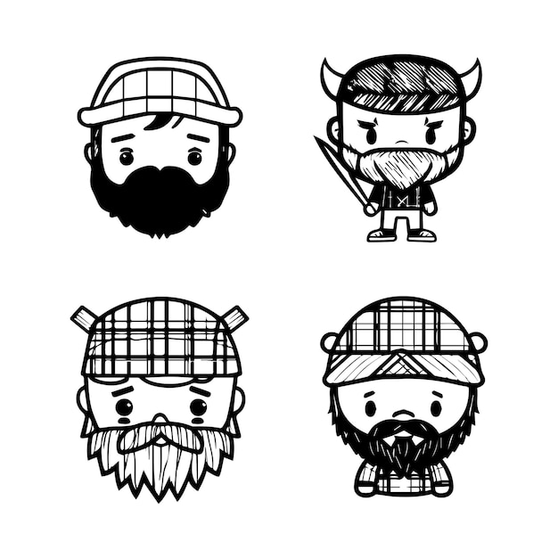 cute kawaii lumberjack head collection set hand drawn illustration