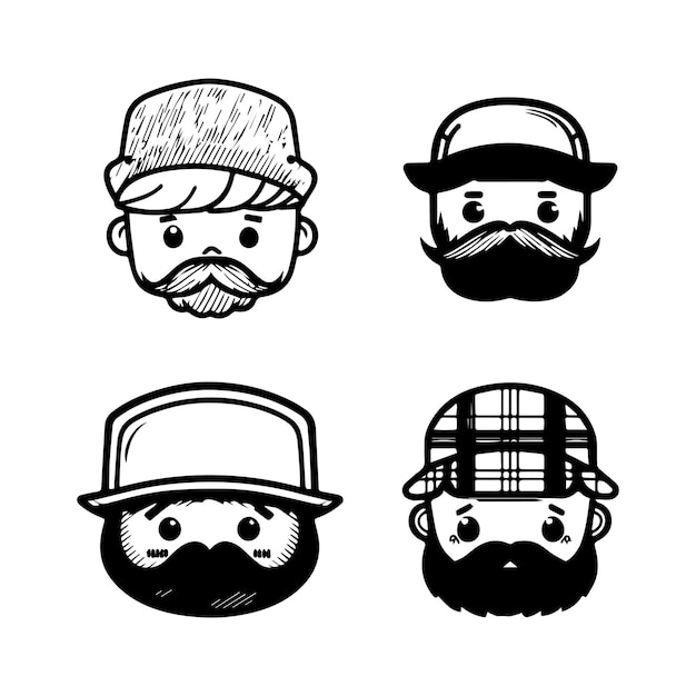 Cute kawaii lumberjack head collection set hand drawn illustration