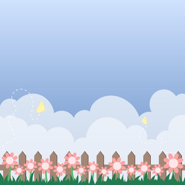 Cute kawaii meadow with clouds and flower cartoon memo pad notepad background