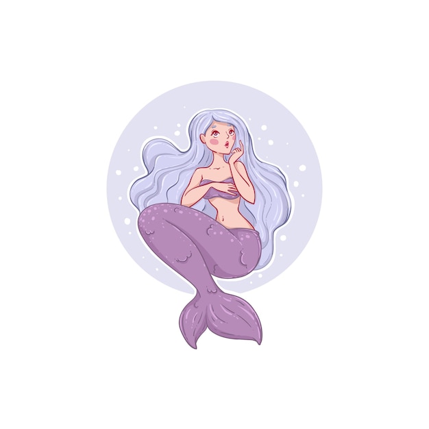 Vector cute kawaii mermaid, vector illustration