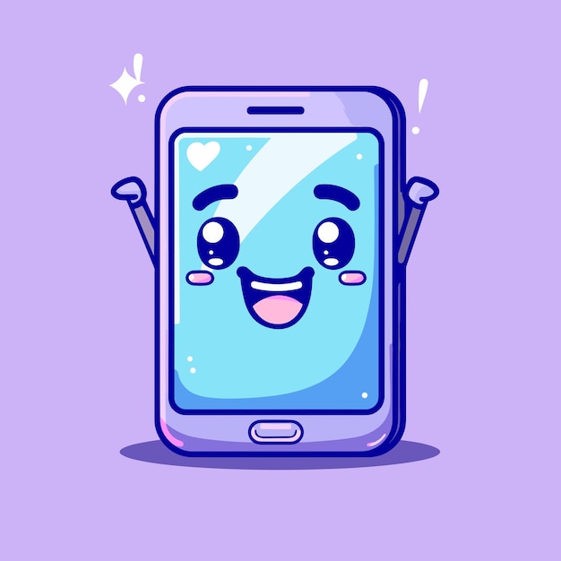 Cute kawaii mobile phone cartoon character vector illustration