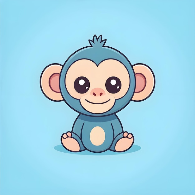Cute Kawaii Monkey Vector Clipart Icon Cartoon Character Icon op een Baby Blue achtergrond