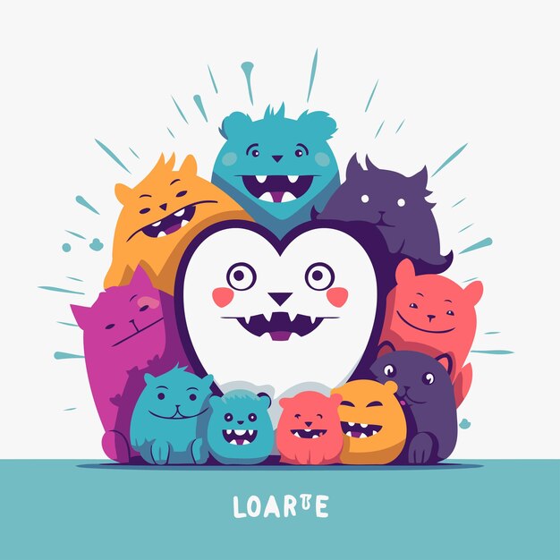 Cute kawaii monsters Vector illustration in flat style