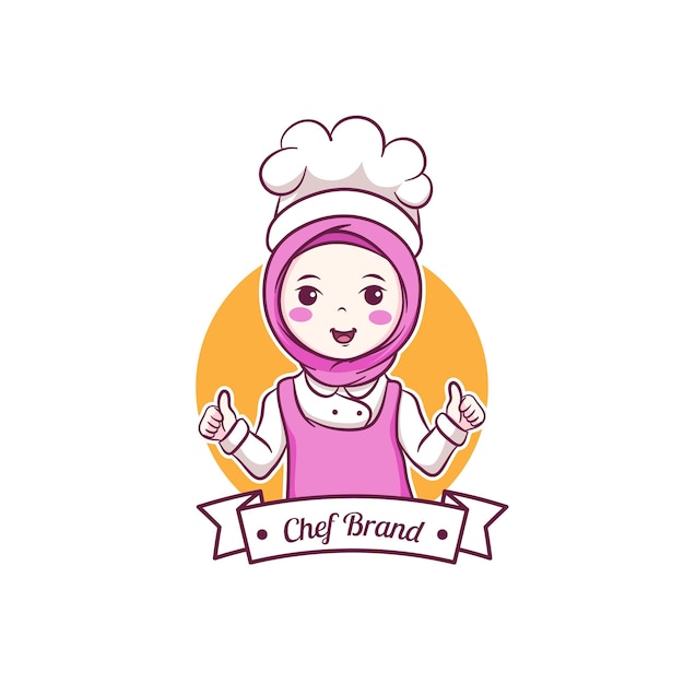 Симпатичная и каваи-мусульманка-шеф-повар в розовом хиджабе