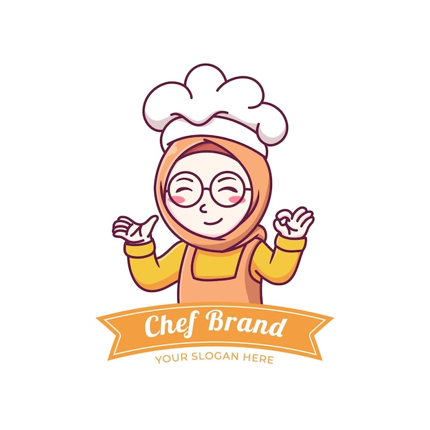 Cute and kawaii muslim female chef wearing hijab