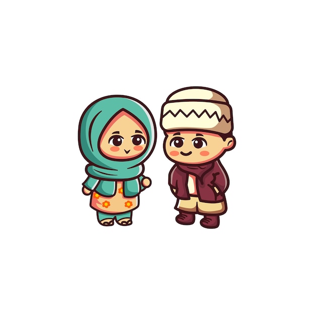 Cute kawaii muslim kids cartoon