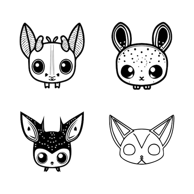 Vector cute kawaii mytical creature animal logo collection set hand drawn line art illustration