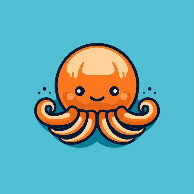 Cute kawaii octopus character in flat cartoon design style