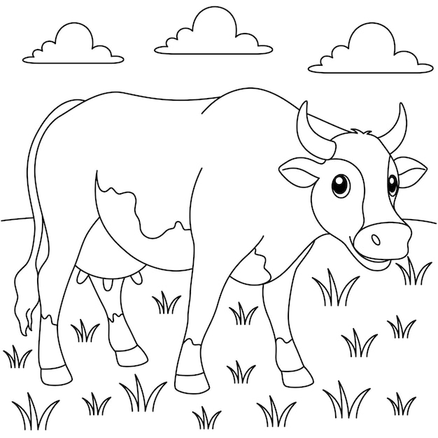 Cute kawaii ox cartoon character coloring page isolated on white background vector illustration