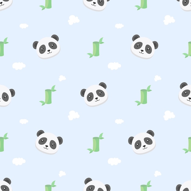 Cute kawaii panda and bamboo seamless pattern