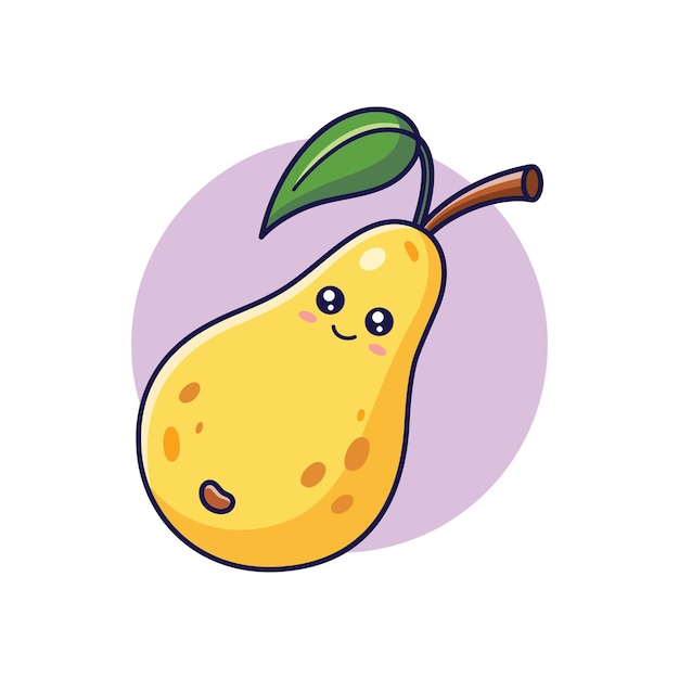 Simpatico personaggio kawaii pear illustrazione dell'icona del fumetto disegnato a mano del vettore carattere di pera in stile doodle