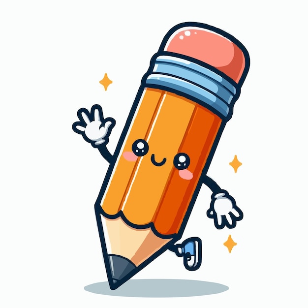 Vector cute kawaii pencil character vector illustration