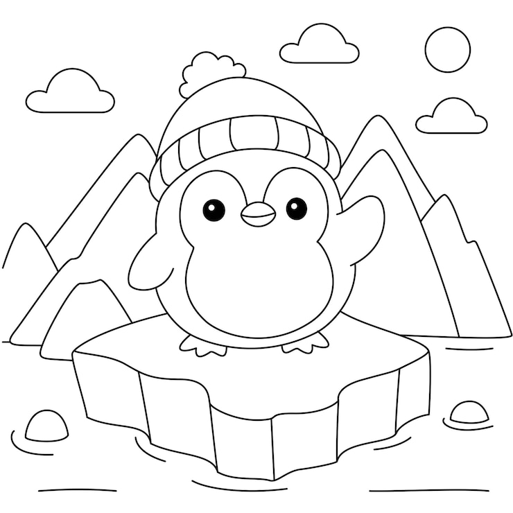 Vector cute kawaii penguin cartoon character coloring page vector illustration