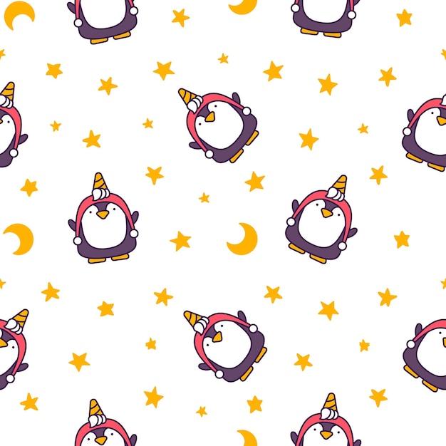 可愛いカワイペンギン シームレスパターン