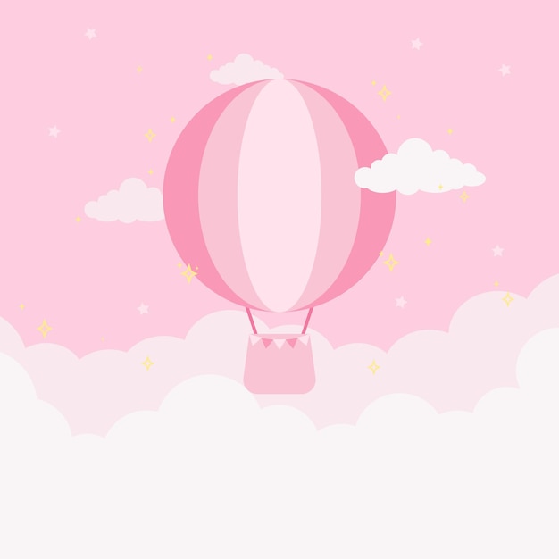 cute kawaii pink pastel starry sky with clouds and balloon