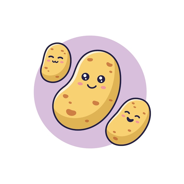 Illustrazione dell'icona del cartone animato di patate kawaii carino concetto di icona piatta vegetale alimentare isolato