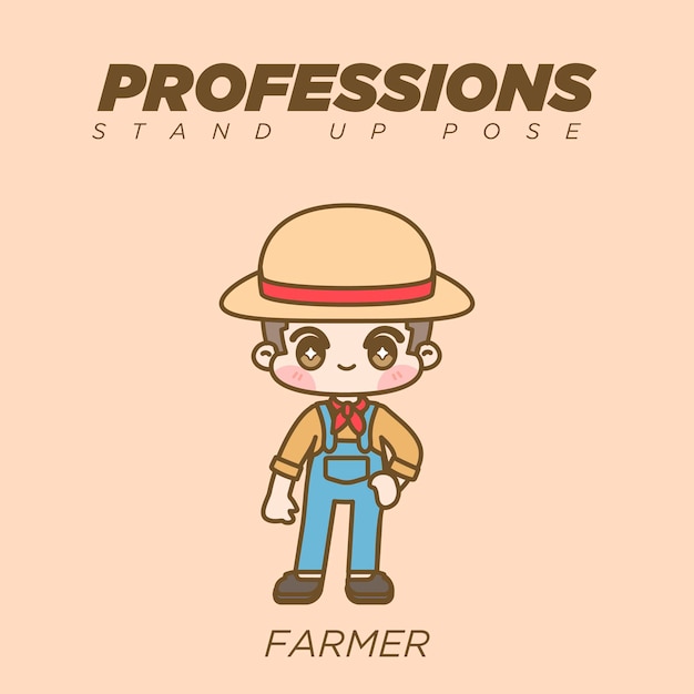 Vector cute kawaii professions standing up