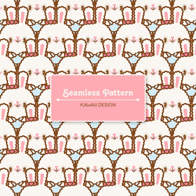 Vector cute kawaii rabbits transparent seamless pattern