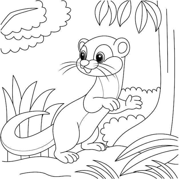 Cute kawaii Ratel cartoon character coloring page isolated on white background vector illustration