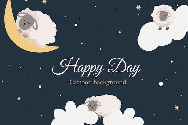 Cute kawaii sheep cartoon template background