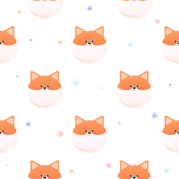 Cute kawaii shiba, fox. animal seamless pattern.