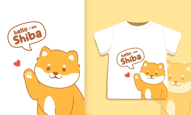 Illustrazione carina di disegni di magliette per cani shiba inu kawaii