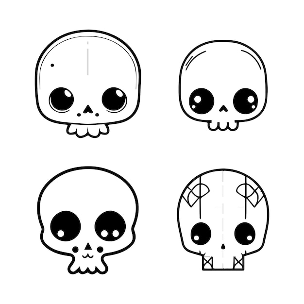 cute kawaii skull head logo collection set hand drawn illustration
