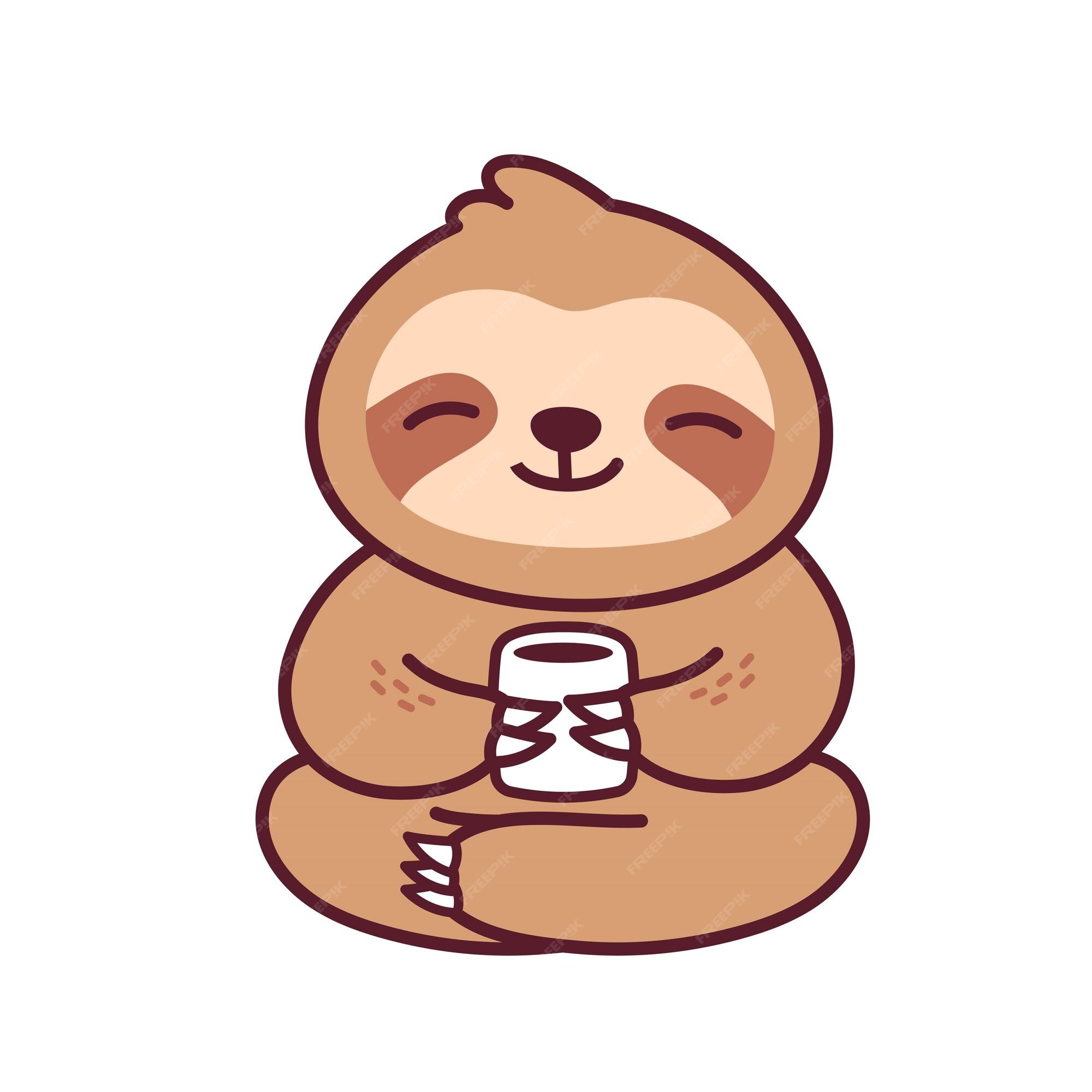 Cute Adorable Kawaii Happy Chibi Sloth with Coffee Cartoon Illustration ·  Creative Fabrica