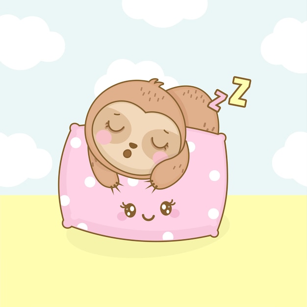 Cute kawaii sloth sleeping cartoon