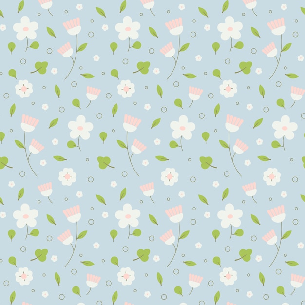 Cute kawaii spring flowers   seamless pattern