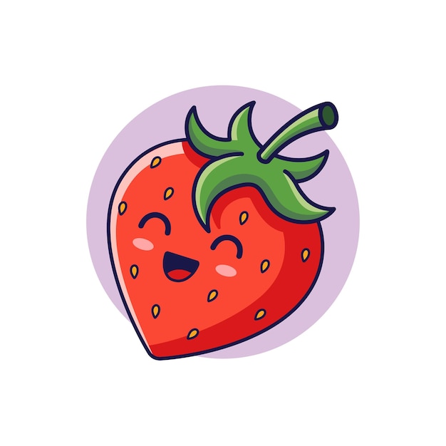 Simpatico carattere kawaii strawberry illustrazione dell'icona del fumetto disegnato a mano del vettore carattere di fragola in stile doodle