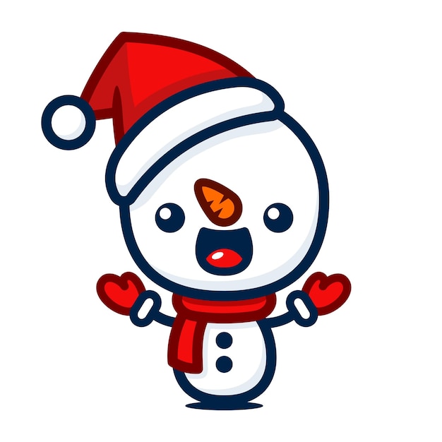 Vector cute and kawaii style christmas snowman cartoon character with santa hat