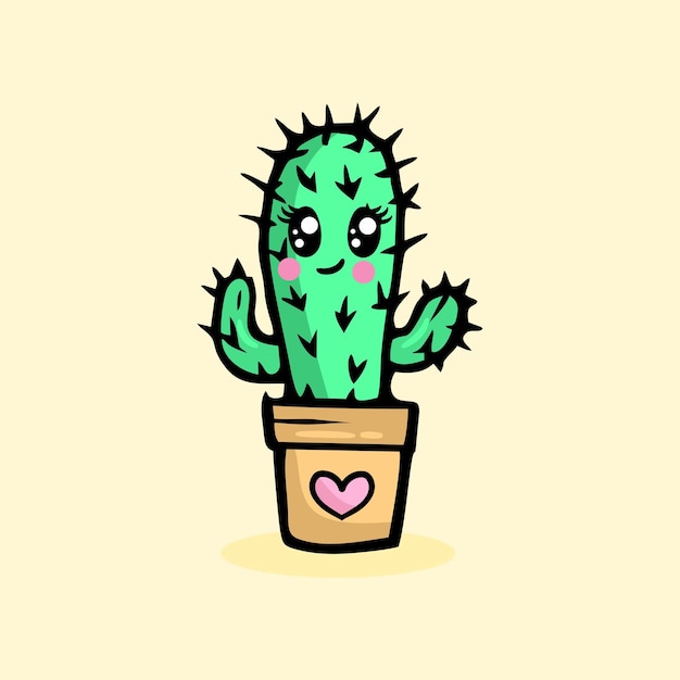 Cute kawaii style drawing of a happy cactus